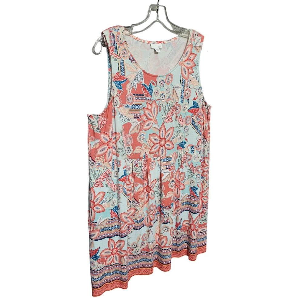 J Jill Size XL Petite Dress Tank Lightweight Rayon Knit Pleated Long Floral